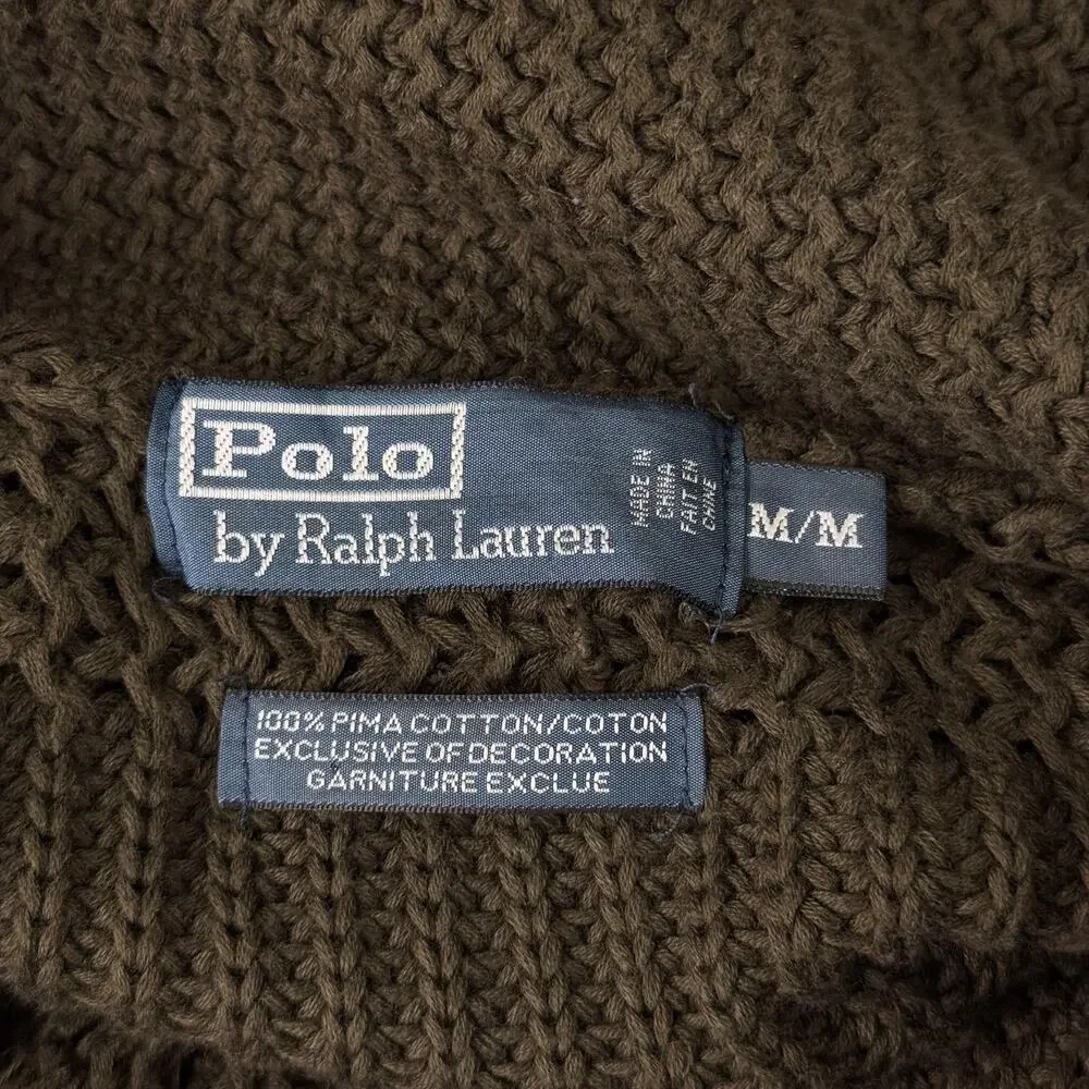 Vintage Polo Ralph Lauren Sweater Mens Medium Shawl Cardigan Chunky Knit Green